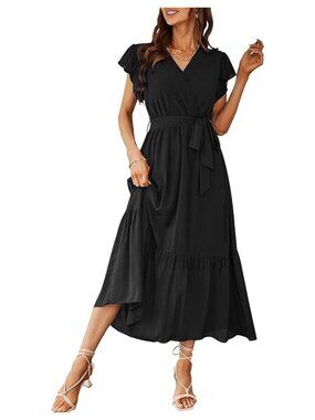 PRETTYGARDEN Women's Summer Boho Maxi Dress  Medium Black